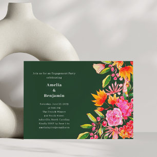 Modern Pink and Green Flowers Engagement Party Invitation