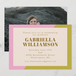 Modern Pink and Green Photo Graduation Party Invitation