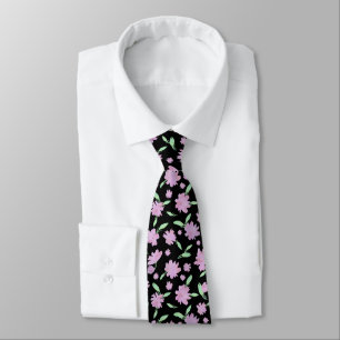 Modern pink and green watercolor flowers tie