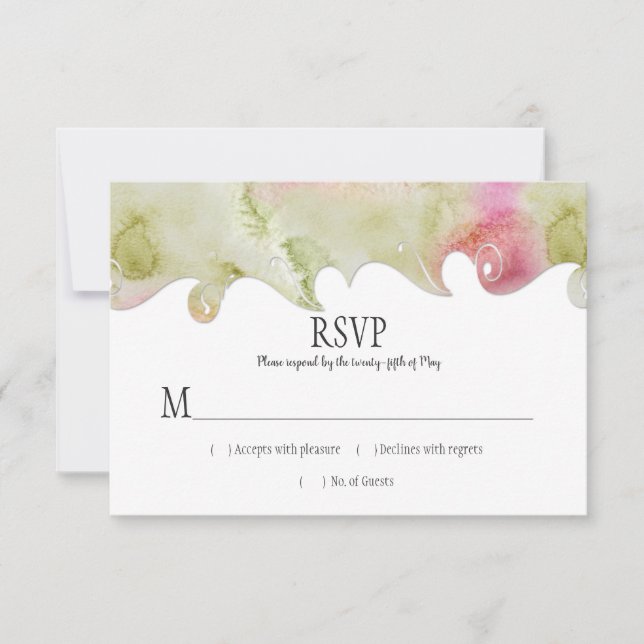 Modern Pink and Green Watercolor Wedding RSVP (Front)