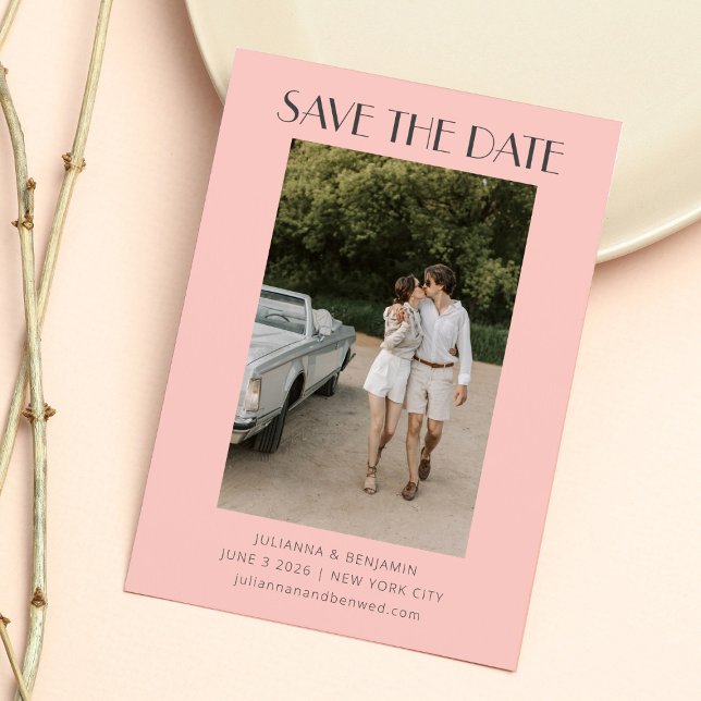 Modern Pink and Grey Art Deco Photo Wedding Save The Date (Creator Uploaded)
