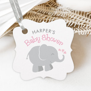 Modern Pink and Grey Elephant Girl Baby Shower Favour Tags