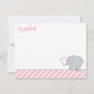 Modern Pink and Grey Elephant Girl Thanks Card