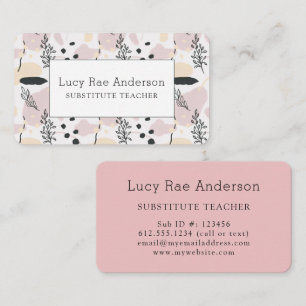 Modern Pink and Grey Floral Business Card