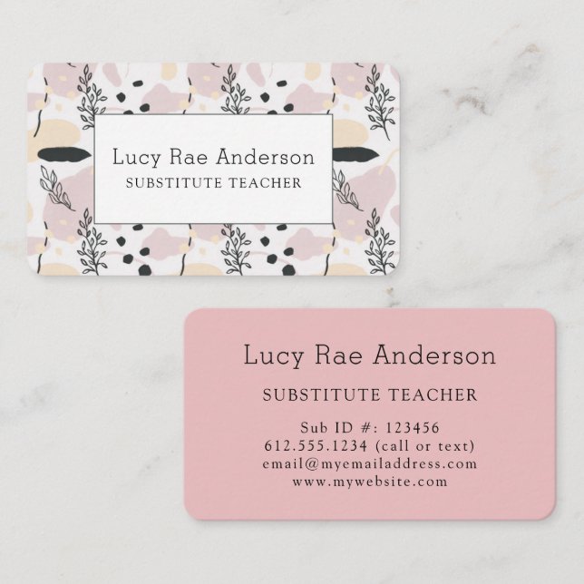 Modern Pink and Grey Floral Business Card (Front/Back)