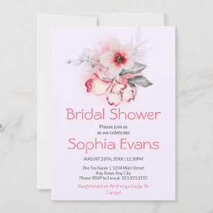 Modern Pink and Grey Floral Purple Bridal Shower Invitation