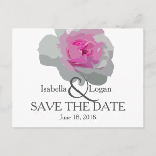 Modern Pink and Grey Floral Save the Date Postcard