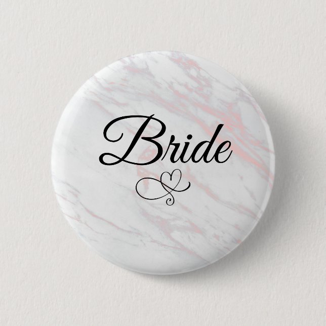 Modern Pink and Grey Marble Bride 6 Cm Round Badge (Front)