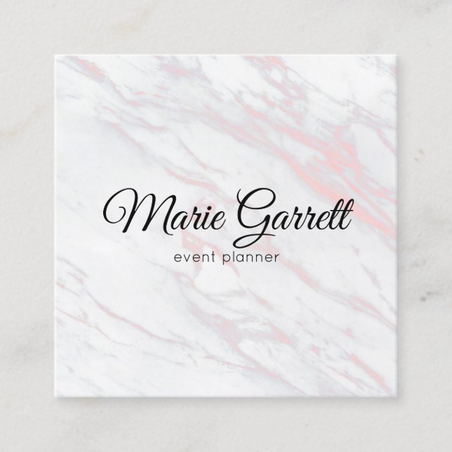 Modern Pink and Grey Marble Square Business Card (Front)