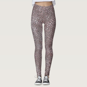 Modern Pink and Grey Mosaic Animal Print Leggings