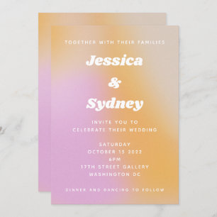 Modern Pink and Orange Abstract Art Wedding Invitation