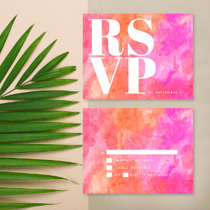 Modern Pink and Orange Bold Minimalist Wedding RSVP Card