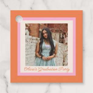 Modern Pink and Orange Border Photo Graduation Favour Tags