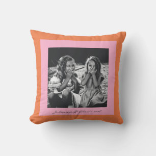 Modern Pink and Orange Family Custom Photo Cushion