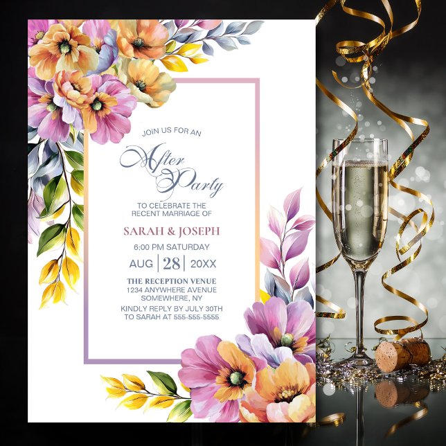Modern Pink and Orange Floral Wedding After Party Invitation (Creator Uploaded)