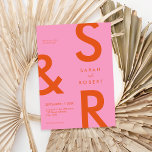 Modern Pink and Orange Monogram Wedding Invitation<br><div class="desc">Modern Pink and Orange Monogram Wedding Invitation. Features bold typography and minimal graphic design. Personalise text with all the details of your special day.</div>