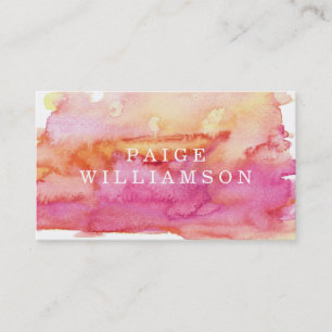 Modern Pink and Orange Watercolor Wash Business Card