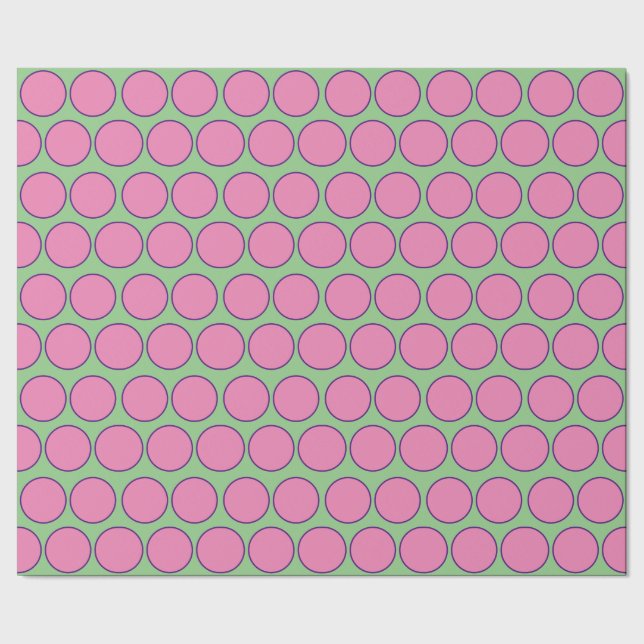 Modern Pink and Purple Circles Pattern Sage Green  Wrapping Paper (Seam)