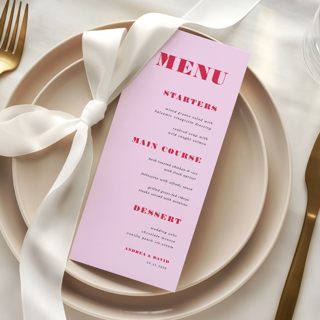 Modern Pink and Red Bold Typography Wedding Dinner Menu (Creator Uploaded)