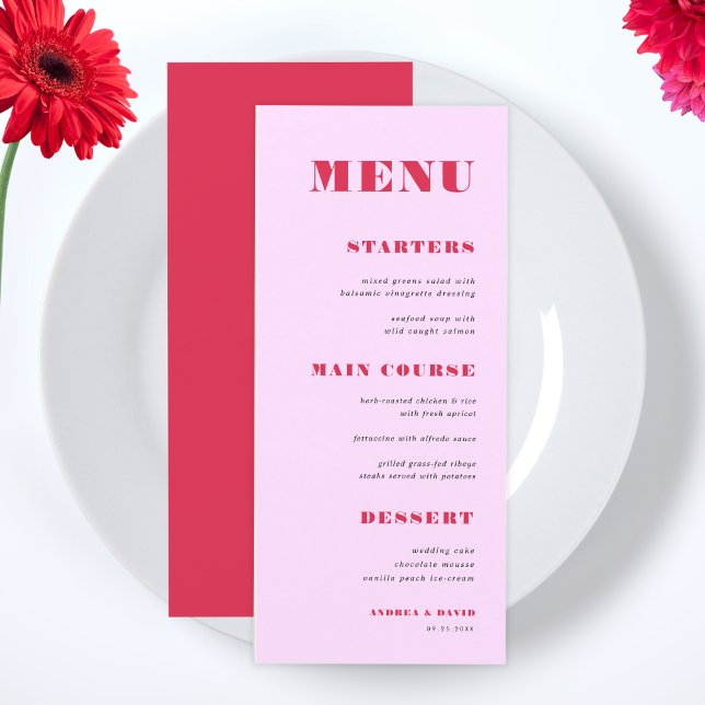 Modern Pink and Red Bold Typography Wedding Dinner Menu (Creator Uploaded)