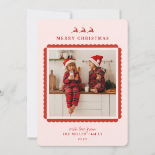 Modern Pink and red  border Christmas photo  Holiday Card