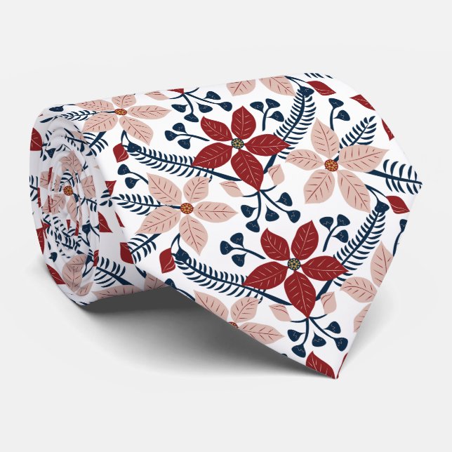 Modern Pink and Red Floral Pattern Tie (Rolled)