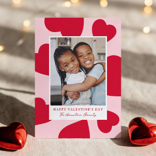 Modern Pink and Red Hearts Valentine's Day Photo Holiday Card