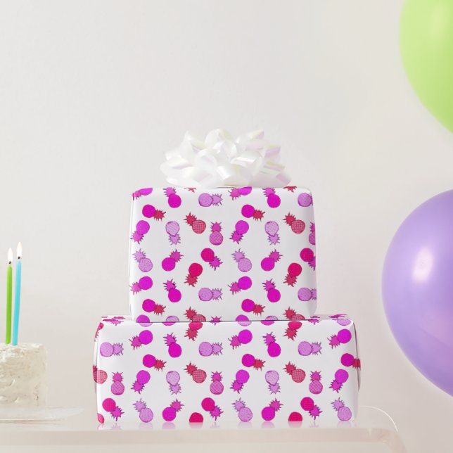 Modern pink and red pineapples wrapping paper (Party Gifts)