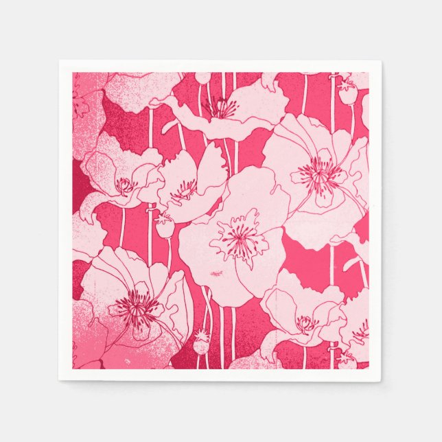 Modern Pink and Red Poppies Decoupage and Craft Napkin (Front)
