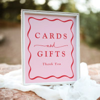 Modern Pink and Red Wavy Frame Cards and Gifts