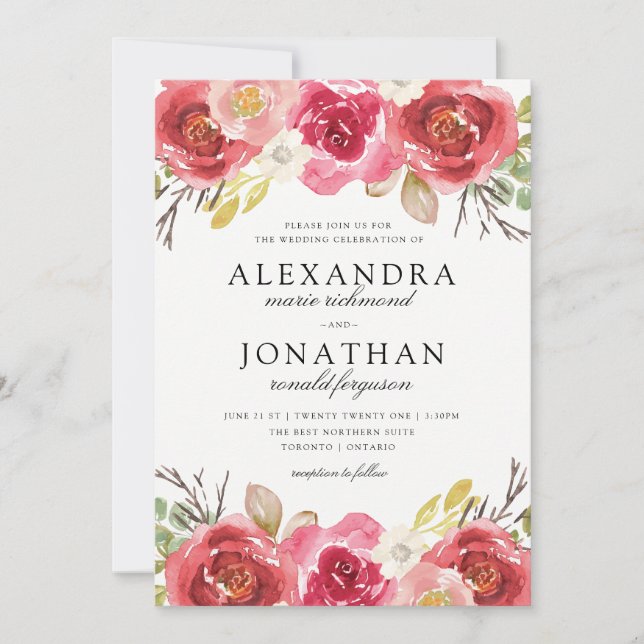 Modern Pink and Red Wedding Invitations (Front)