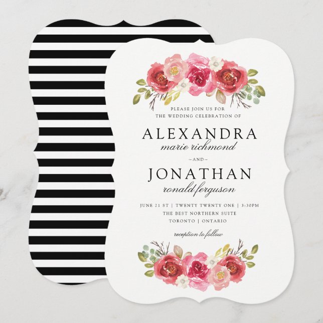 Modern Pink and Red Wedding Invitations (Front/Back)