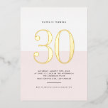 Modern Pink and White 30th Birthday Gold Foil<br><div class="desc">Invite guests to your event with this customisable thirtieth-birthday invitation. It features a pink and white colour block with modern typography. Personalise this modern 30th birthday invitation by adding your event details. This gold foil thirtieth birthday invitation is available in other foil colours.</div>