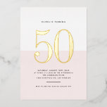 Modern Pink and White 50th Birthday Gold Foil<br><div class="desc">Invite guests to your event with this customisable fiftieth-birthday invitation. It features a pink and white colour block with modern typography. Personalise this modern 50th birthday invitation by adding your event details. This gold foil fiftieth birthday invitation is available in other foil colours.</div>