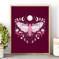 Modern Pink And White Abstract Moth Illustration
