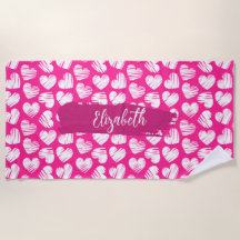 Modern Pink and White Doodled Heart Valentine Name