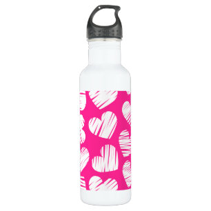 Modern Pink and White Doodled Heart Valentines Day 710 Ml Water Bottle
