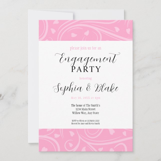 Modern Pink and White Floral Engagement Party Invitation (Front)