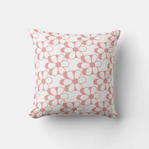 Modern Pink and White Flowers on White Cushion