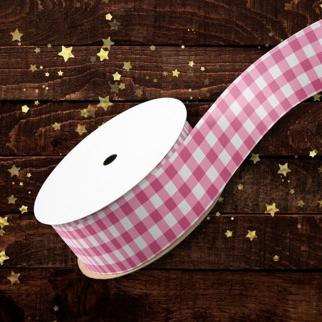 Modern Pink And White Gingham Buffalo Plaid   Grosgrain Ribbon (Creator Uploaded)
