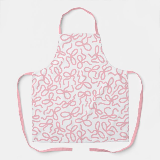 Modern Pink and White Girly Coquette Bow Pattern Apron (Front)