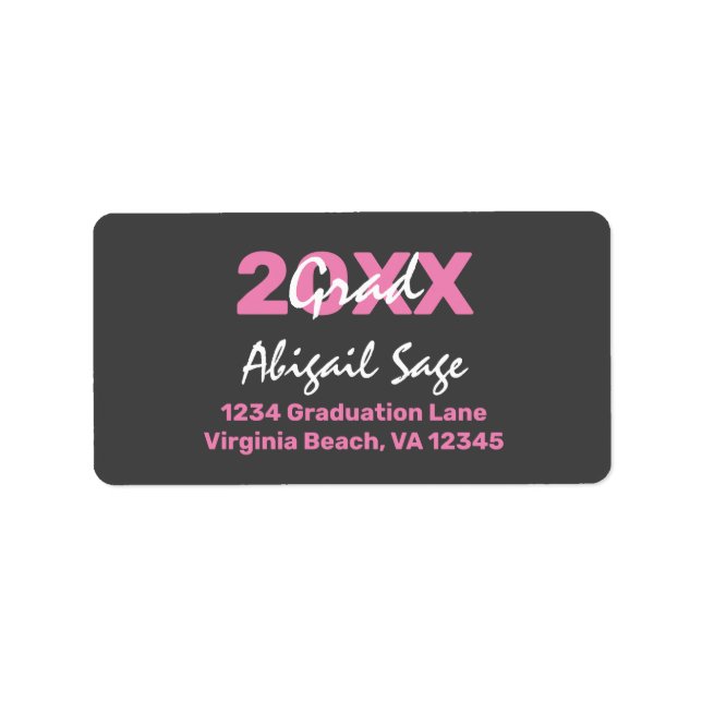 Modern Pink and White Graduation Address Label (Front)