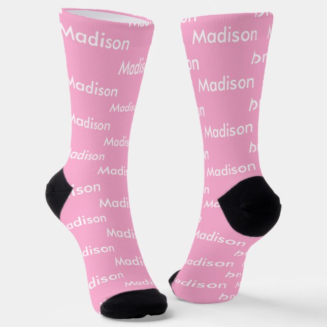 Modern Pink And White Pattern Name Socks (Angled)
