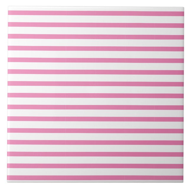 Modern pink and white stripe pattern tile (Front)