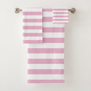 Modern Pink And White Striped Bath Towel Set