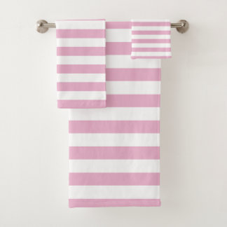 Modern Pink And White Striped Bath Towel Set