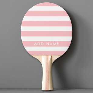 Modern Pink and White Striped Pattern Custom Name Ping Pong Paddle