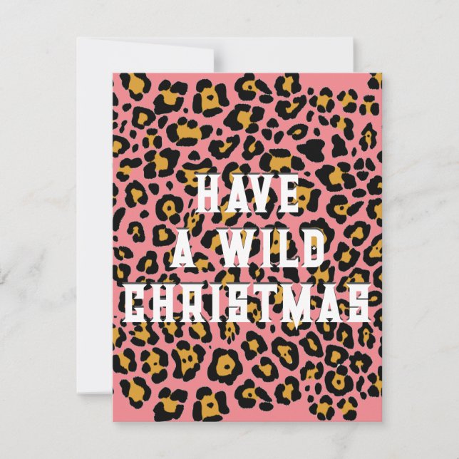 Modern Pink Animal Print Wild Christmas Holiday Card (Front)