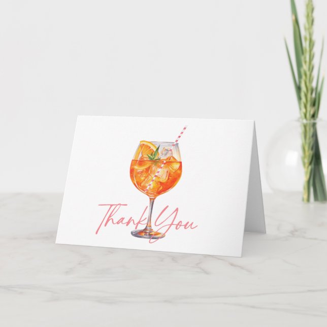 Modern Pink Aperol Spritz Bridal Shower Thank You Card (Front)
