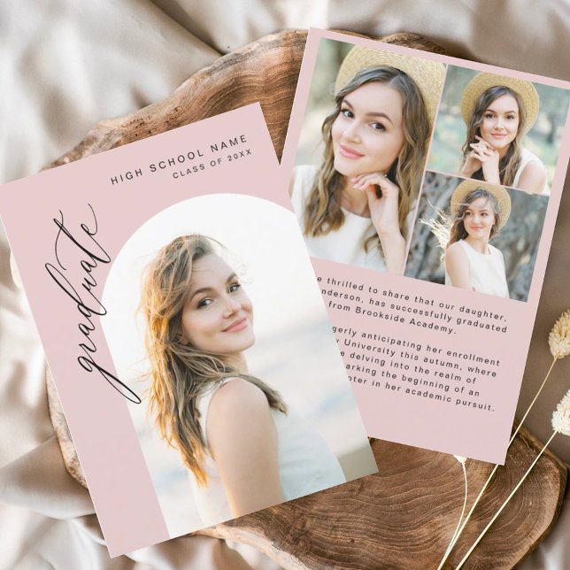 Modern Pink Arch Graduate Simple Photo Graduation  Announcement (Creator Uploaded)